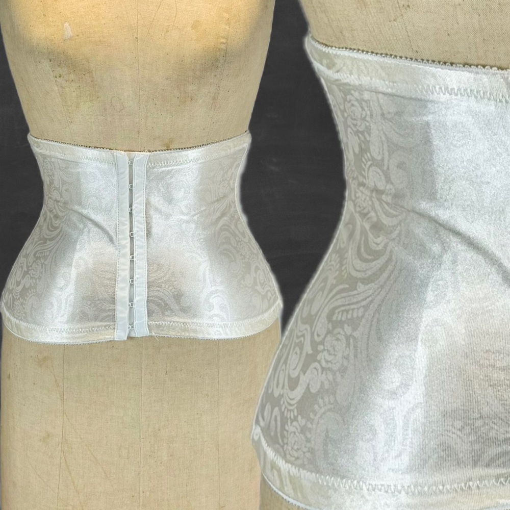 Cupid white damask floral waspie waist corset shapewear girdle lingerie‎